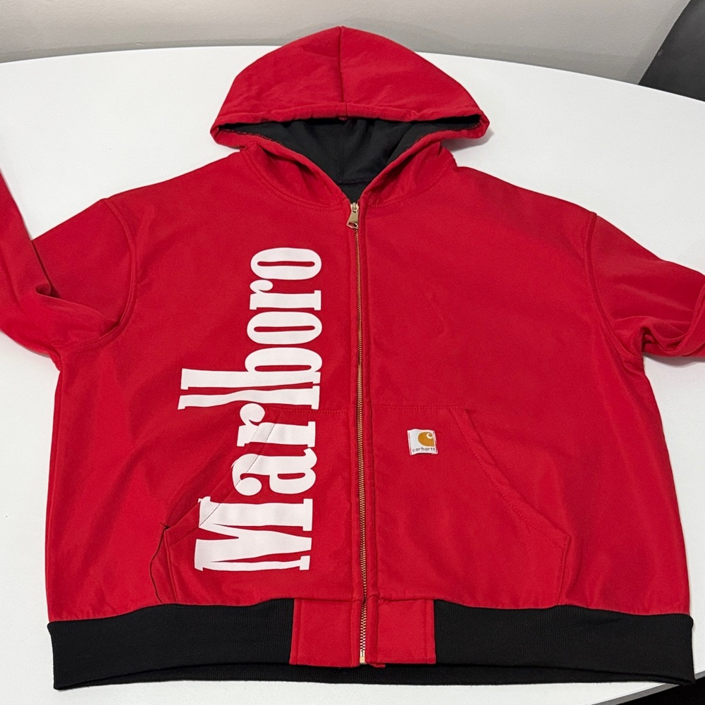 Carhartt  Red Hooded Zip Front Jacket with White Logo